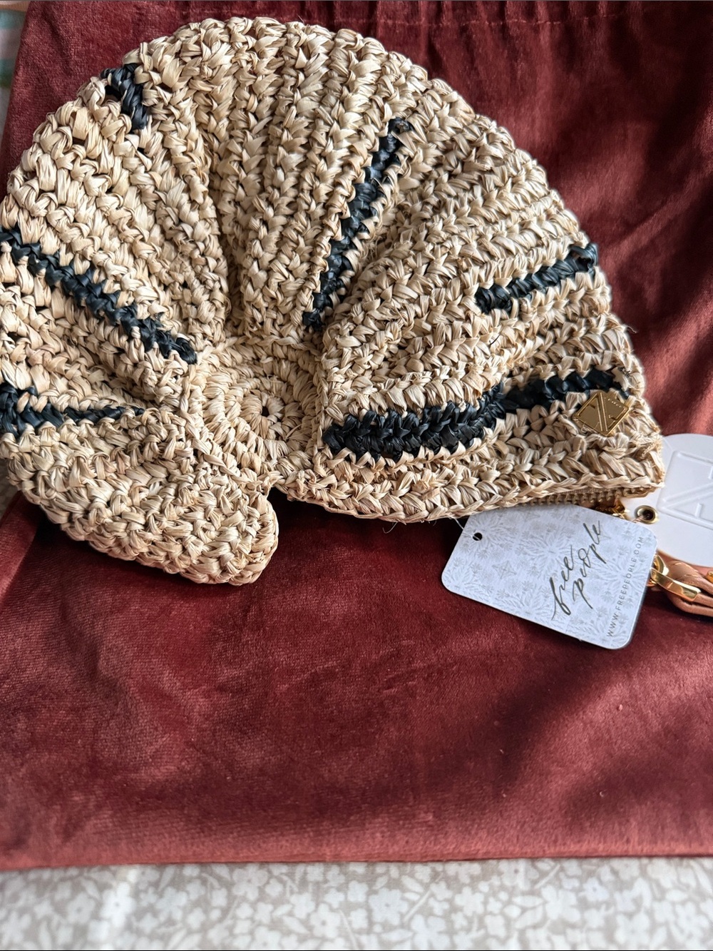 Free People Natural Straw Round Wristlet with Black Accents - Picture 2 of 6